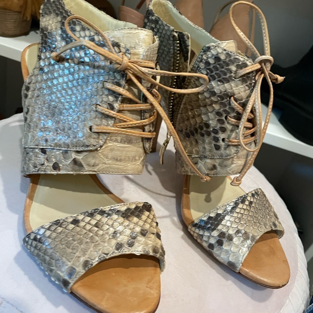 Alexandre Birman Snakeskin Lace-Up Heels